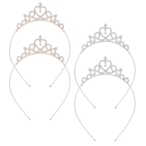 4 Pack Crown Headband for Women Princess Tiara Glittering Rhinestone Peach Crown Crystal Tiaras Heart Adjustable Cute Hair Band Birthday Headpiece Wedding Bridal Dress Up Accessories(Gold Silver)