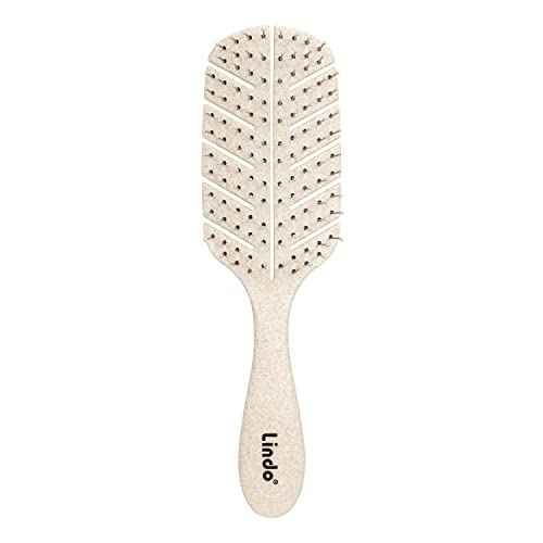 Lindo Eco-Friendly Hair Brush, Detangling, For Wet or Dry Hair & All Hair Types, Anti-Knot Flexible Bristles, Biodegradable Material, Natural, Vegan (Beige)