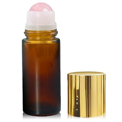 Rose Quartz Roller Bottles 50ml - Amber Glass Essential Oil Bottles