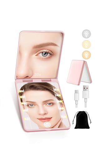 SisKokoro Rechargeable 30X Magnifying Travel Mirror with Light