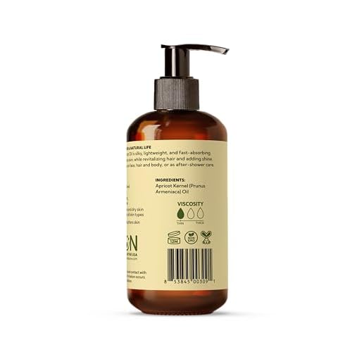 Best of Nature 100% Pure Apricot Oil ? Lightweight Massage & Body Oil, Unscented Moisturizer for Hair, Skin, Face, Ideal Carrier Oil for Essential Oils, 8 fl oz