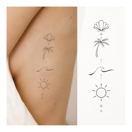 Hawaii Temporary Tattoo Set – Beach Wave Coconut Tree Design