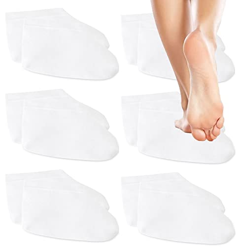 Moisturizing Socks Over Night Bedtime White Cotton | Cosmetic Inspection Premium Cloth Quality | Dry Sensitive Irritated Skin Spa Therapy Secure| One Size Fits Most (6 Pairs)