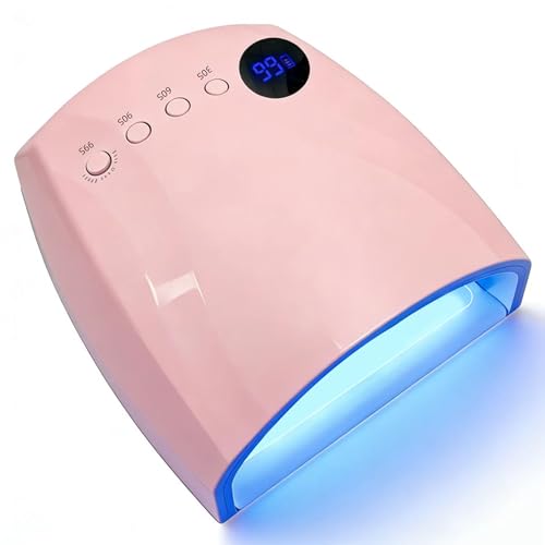 Cordless UV Nail Lamp, 96W UV LED Nail lamp for Gel Polish & Acrylic Nails, Fast Curing Nail Light with 4 Timers, Detachable Base, Auto Sensor, 54 LED Beads, Salon & Home Use (Pink)