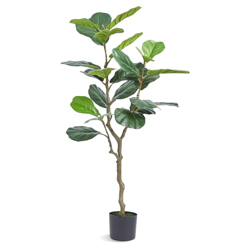 VEVOR Artificial Fiddle Leaf Fig Tree 4 FT, Secure PE Material & Anti-Tip Tilt Protection Low-Maintenance Faux Plant, Lifelike Green Fake Potted Tree for Home Office Christmas Decor Indoor Outdoor