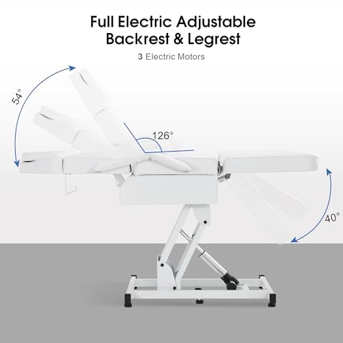 BarberPub 3-Motor Electric Facial Bed, Height-Adjustable Massage Table