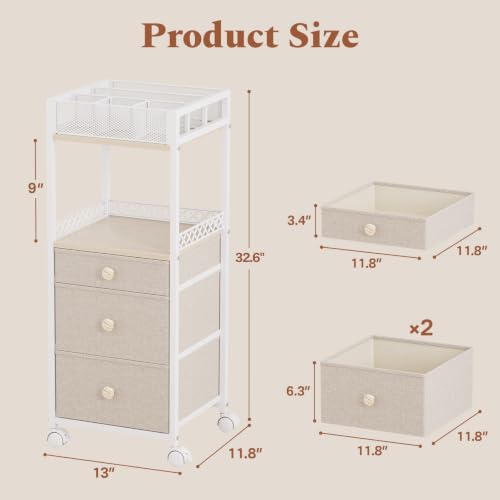 Plaviya White Makeup Organizer Cart with 3 Drawers, 2 Shelves
