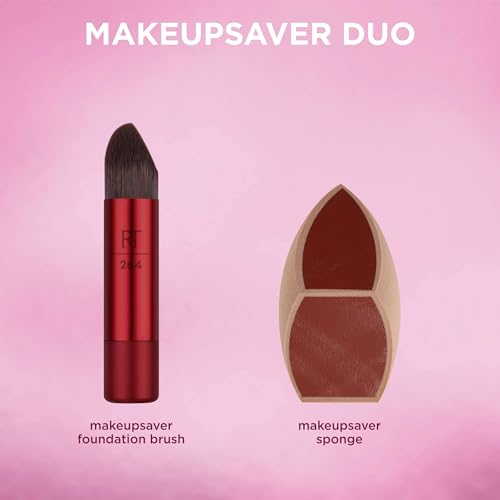 Real Techniques Makeupsaver Duo 2 Piece Gift Set, Limited Edition Brush & Makeup Sponge Kit for Foundation, Stocking Stuffer, Vegan & Cruelty-Free Makeup Tools