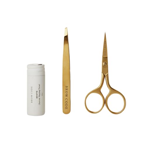 Brow Code Brow Mapping Kit ? White Charcoal Mapping Thread, Slant Tweezers & Trimming Scissors ? Professional Brow Shaping & Symmetry Tool Set