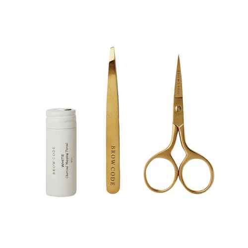 Brow Code Brow Mapping Kit ? White Charcoal Mapping Thread, Slant Tweezers & Trimming Scissors ? Professional Brow Shaping & Symmetry Tool Set