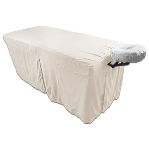 Body Linen Microfiber Massage Table Skirt - Soft Stain-Resistant Cover (Natural)