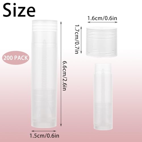 Acrux7 200PCS Lip Balm Tubes with Caps, Clear Lip Balm Tubes Empty Lip Balm Tubes Empty Bulk for DIY Lipstick Homemade 3/16 Oz (5.5 ml)