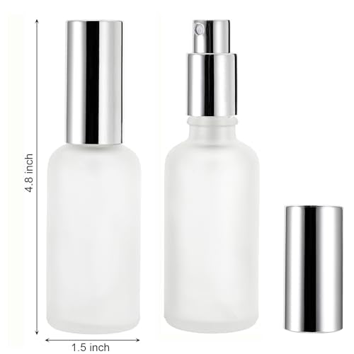 Bekith 32 Pack 50ml Glass Spray Bottles, Frosted Empty Perfume Atomizer, Refillable Fine Mist Spray for Essential Oils, Cleaning Products, Silver Sprayer