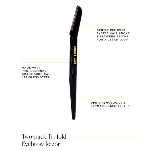 Arches and Halos Two Pack Tri-Fold Eyebrow Razor - Travel Size Eye Brow Razors for Women - Rust-Proof - Ease to Use for Precise Shaving - 1 pc