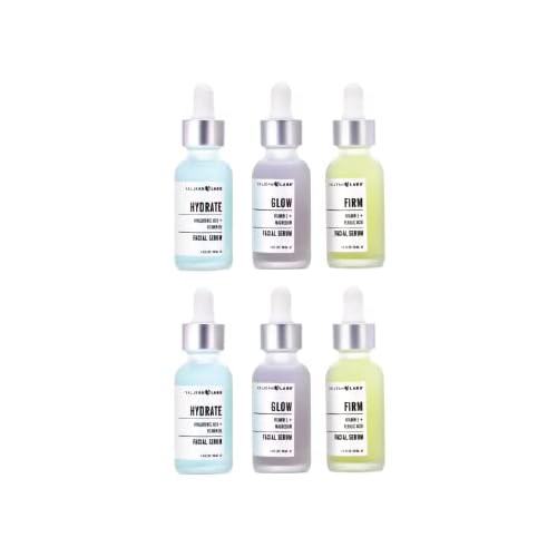 Valjean Labs Facial Serum, Combo Pack of Hydrate, Glow, and Firm | Supercharged, Targeted Skincare Ingredients | Paraben Free, Cruelty Free, Made in USA (1oz Bottles, 6 total)