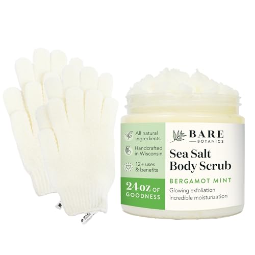 Bare Botanics Exfoliating Shower Gloves + Bergamot Mint Body Salt Scrub