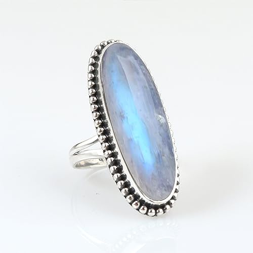 Rainbow Moonstone Gemstone Ring 925 Sterling Silver Handmade Ring For Women Wedding Gift For Her Large Stone Jewelry Bue Flash Moonstone Ring By NKG