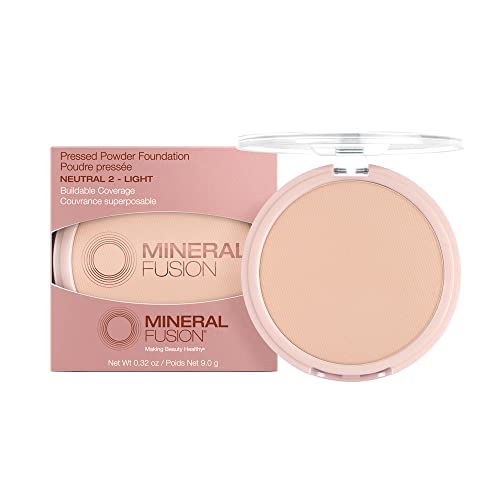 Mineral Fusion Pressed Powder Foundation, Neutral 2 - Fair/Med Skin w/Neutral Undertones, Age Defying Foundation Makeup with Matte Finish, Talc Free Face Powder, Hypoallergenic, Cruelty-Free, 0.32 Oz