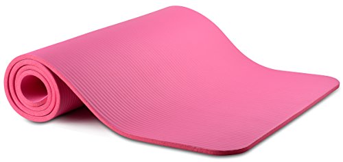 Signature Fitness All Purpose 1/2-Inch Extra Thick High Density Anti-Tear Exercise Yoga Mat with Carrying Strap and Yoga Blocks, Pink