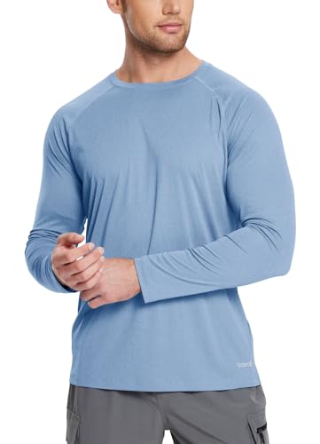 BALEAF Men's Long Sleeve Running Shirts Workout Tops Quick Dry SPF Rash Guard Lightweight Hiking Sun Protection t Shirt Blue S