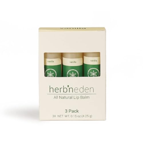 Herb¡¯N Eden Vanilla Lip Balm Pack of 3 | Moisturizing and Soothing for Dry, Chapped Lips | 100% Natural Ingredients | Essential Oils