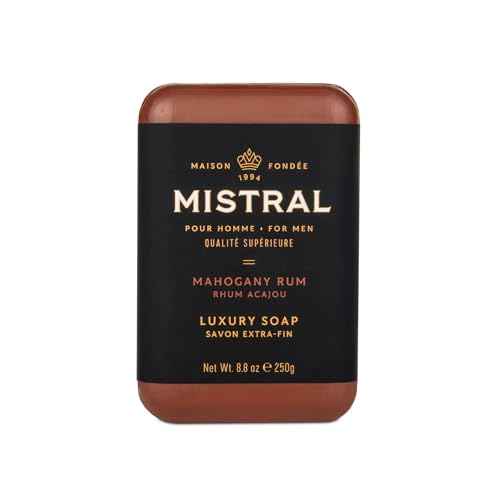 Mistral Mahogany Rum Luxury Bar Soap for Men | Men¡¯s Natural Soap Bar | Paraben, Phthalates Free | Moisturizing & Triple-Milled Natural Soap for Men - Made in France | Large, 8.8 oz