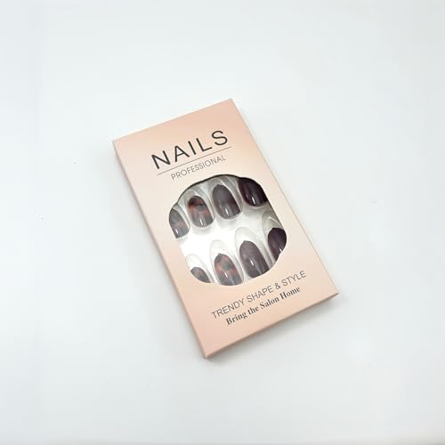 Tortoise Shell Press On Nails Short Oval Brown Glossy 24Pcs