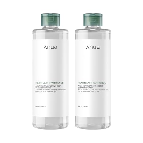 ANUA Heartleaf Low pH Deep Cleansing Water, Micella Water, Panthenol, Squalane, Makeup Remover for Sensitive Skin, Korean Skin Care (500g, 17.63 oz.) (Pack of 2)