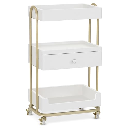 BarberPub Salon Trolley Cart with 3 Shelves & Drawer