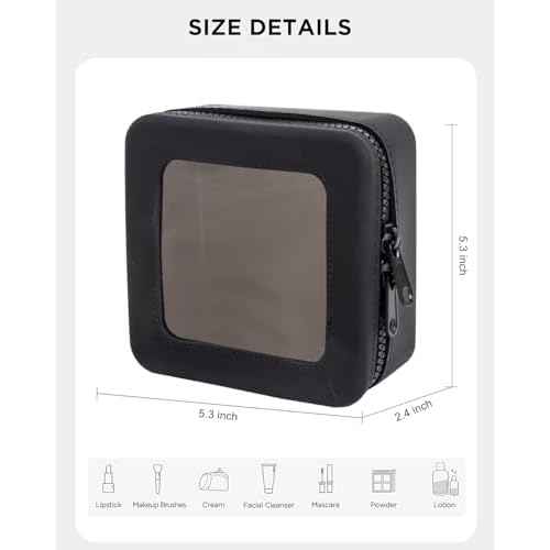 Small Clear Makeup Bag for Women, Mini Silicone Pouch Travel Cosmetic Case Waterproof Clear Make Up Pouch Purse with Zipper Cute Toiletry Bags for Traveling Car Organizer Travel Essentials (Black)