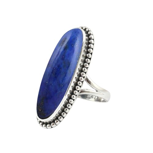 Lapis Lazuli Handmade RIng 925 Sterling Silver Blue Stone Ring Large Oval Gemstone Ring For Women Designer Ring September Birthstone Lapis Jewelry Gift For Her By NKG