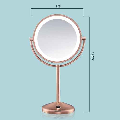 Conair Lighted Makeup Mirror, LED Vanity Mirror, 1X/10X Magnifying Mirror, Double Sided, Battery Operated in Rose Gold