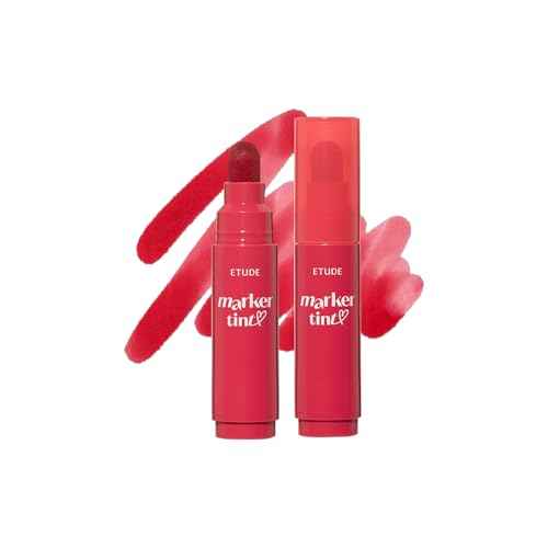 ETUDE Dear Darling Marker Tint #1 Raspberry Pop (5g) | Hydrating & Long Lasting Lip Stain | High Pigmented Lip Maker with Easy Drawing Tip | Korean Daily Lip Tint, Korean Makeup, Kbeauty