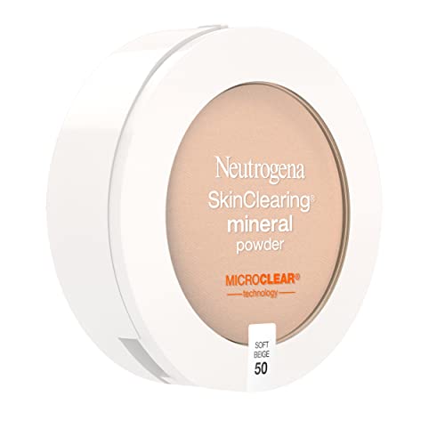 Neutrogena SkinClearing Mineral Acne-Concealing Pressed Powder Compact, Shine-Free & Oil-Absorbing Makeup with Salicylic Acid to Cover, Treat & Prevent Breakouts, Soft Beige 50,.38 oz