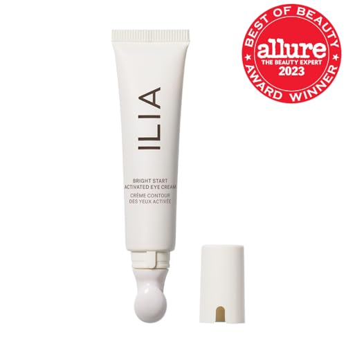 ILIA - Plant-Based Bright Start Activated Eye Cream with Massage Tool Tip | Weightless, Cooling, Help Reduce Puffiness + Fine Lines | Silicone-Free, Cruelty-Free, Vegan, Clean Beauty (0.5 oz | 15 ml)