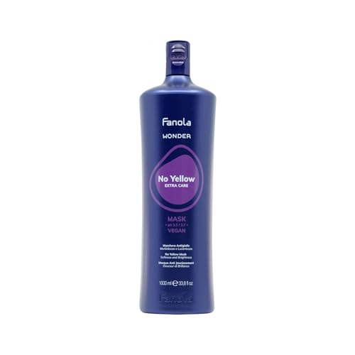 Fanola Wonder No Yellow Purple Hair Mask - Acidic pH Deep Conditioning Hair Mask for Blonde, Bleached & Grey Shades - Intense Violet Pigment Neutralizes Brassy Tones (33.8 Ounce)