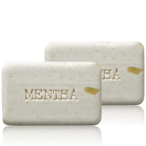 C.O. Bigelow Mentha Exfoliating Bar Soap, No. 1413, 7 oz, Exfoliating Body Scrub Soap with Peppermint Oil & Walnut Powder to Gently Cleanse and Smooth Dry, Rough Skin, Pack of 2