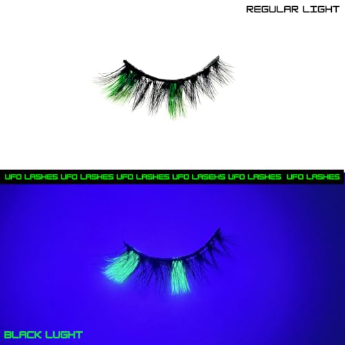 Green Glow Party Lashes - C Curl Fluffy 3D Faux Mink