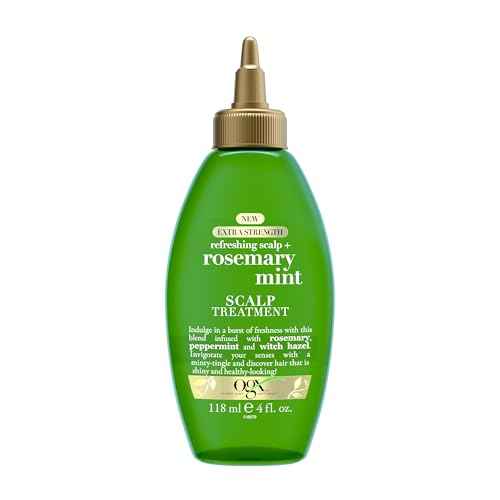 OGX Extra Strength Refreshing Scalp + Rosemary Oil Mint Dry Scalp Treatment, Peppermint & Witch Hazel Scalp Detox, Clarifying Leave-In to Help Remove Buildup and Refresh, Shiny Hair Finish, 4 fl oz