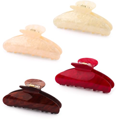 Vovii 4-Pack Acrylic Hair Claw Clips for Women - Champagne, Brown, Beige, Red