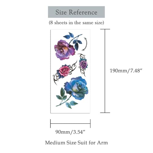 Waterproof Temporary Tattoo Stickers - 8 Sheets Flower & Butterfly Designs