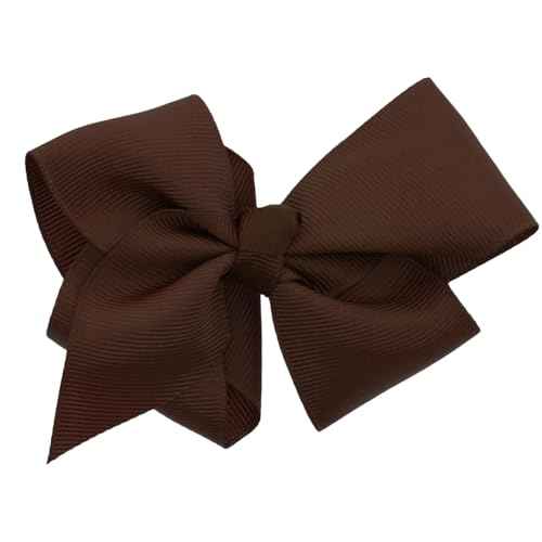 5.5 Inch Grosgrain Hair Bow Clip For Woman And Girls (Brown)