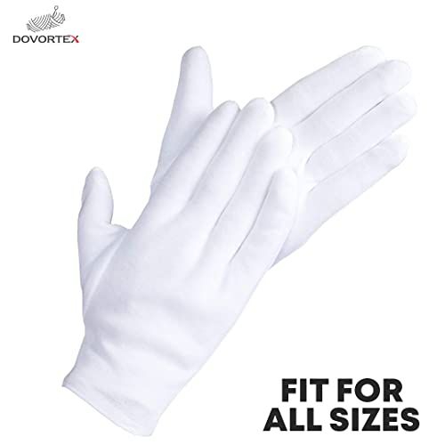 White Cotton Gloves for Eczema & Dry Hands - 12 Pack (6 Pairs), Soft Reusable