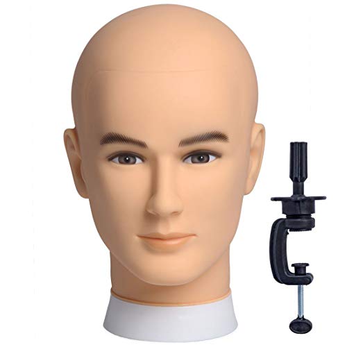 Newshair Bald Mannequin Head Male Wig Head Professional Cosmetology for Wig Making and Display Hat Helmet Glasses or Masks Display Head Model with Free Clamp Stand