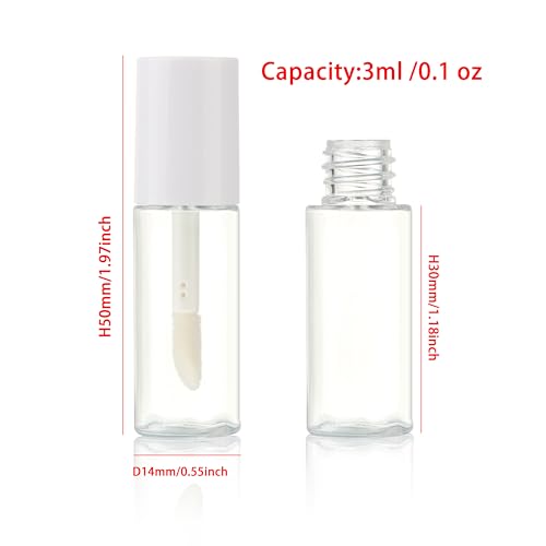 COSIDEA 50pcs 3ml mini lip gloss tubes Bulk Sample size Round White lipgloss cotainer pack bottles for lip tin oil refill