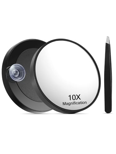 10X Magnifying Makeup Mirror with Suction Cups & Tweezers Set - 3.5"