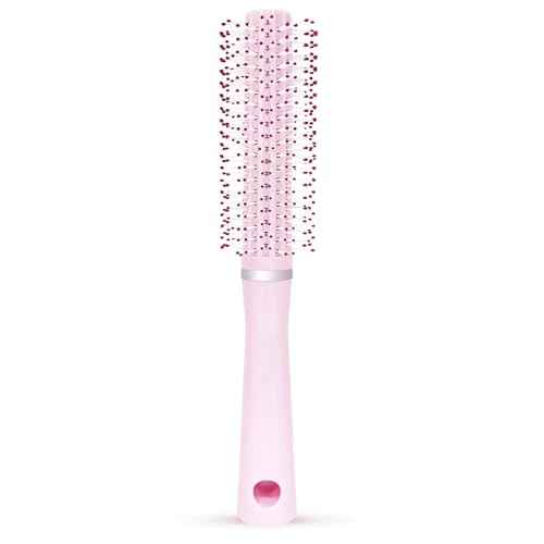 Curly Hair Brush for Women, Barrel Round Hairbrush for Quick Blow Dry Travel Size for On-the-go, Detangler Brush for Hurt-free Detangling on All Hair Vibes, Pink, 1 Pack