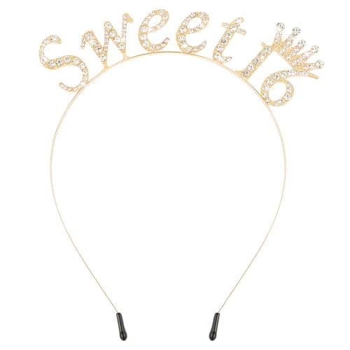 Atoden Sweet 16 Birthday Headband - Gold - Hairband for Teen Girls' Sweet Sixteen Party Decorations and Gifts, 1 Count (Pack of 1), 1 Piece