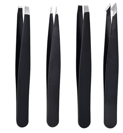 YSYZTXA 4-Piece Stainless Steel Tweezers Set for Eyebrows & Grooming