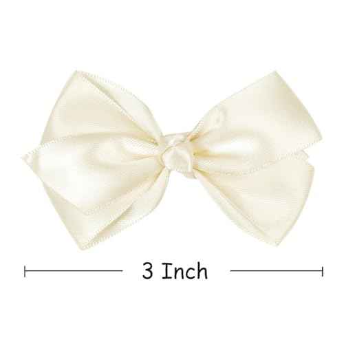 Set of 2 Delicate 3-Inch Satin Bow Hair Clips for Little Girls - Elegant Ivory Hue(Beige)